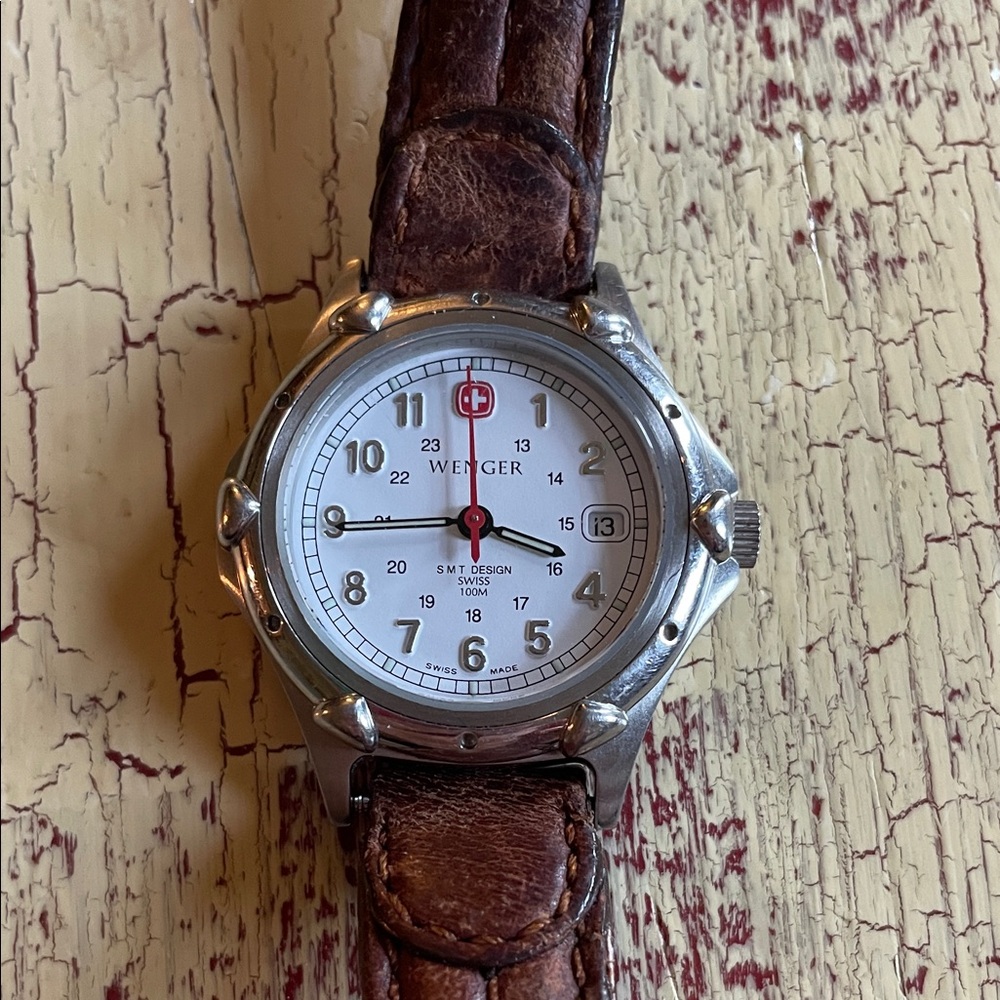 Wenger Swiss Army Watch with Brown Leather Strap water resistant 100M